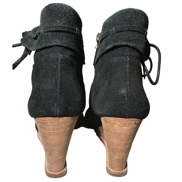 BLACK LEATHER WEDGE NEW YORK DESIGNER - Picture 4 of 14